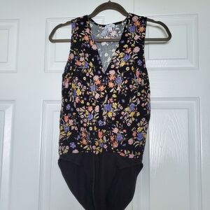 Love, Fire Floral Black Sleeveless Body Suit Small
